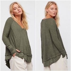 Free People Laguna Slouch Oversized Green Thermal Top Womens size XS